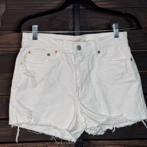 Levi's High Rise White Distressed Denim Cutoff Shorts